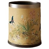 Fopytu Leather Wastebasket, Retro Style Round Pu Leather Waste Bin Paper Basket Trash Can Dustbin Garbage Bin Waste Basket for Home Office