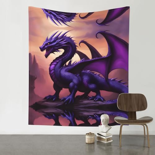 Tenture murale BROLEO cache mur vide violet et dragons 150cm