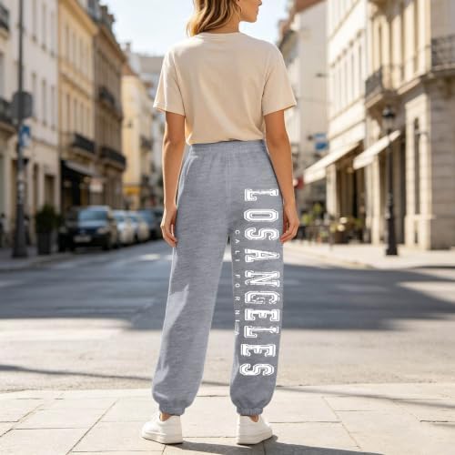 YMAMIYO Straight Leg Sweatpants for Women with Pockets Loose Fit Graphic Printed Pants High Waisted Tapered Leg Streetwear Grey
