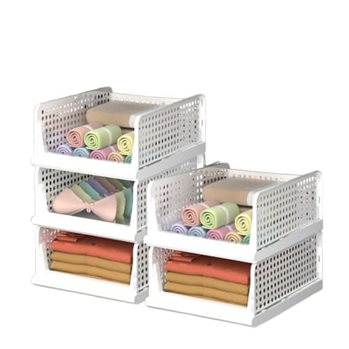 Image of Sulfar Foldable Cupboard Organizer For Clothes - Stackable Closet Organizer For Wardrobe - For Shirt | Pants | Jeans - Plastic Cupboard Dress Racks For Clothes Storage (White) Pack of 5