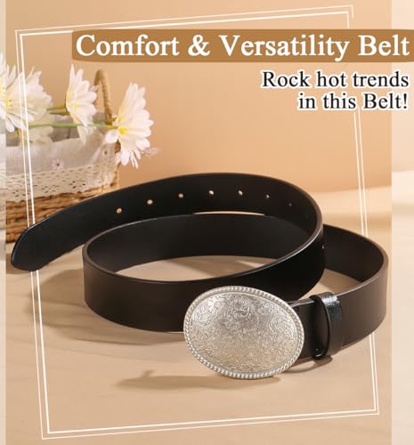 ALAIX Women's Black Leather Belt with Silver/Gold Buckle Western Jeans Y2K Punk Pants Belt Black and Silver Belts for Women4