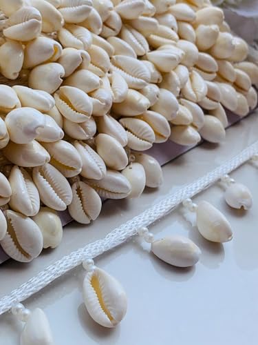 Ribete de concha de caurí con perlas pasamanería náutica cinta blanca decoración comunión 3