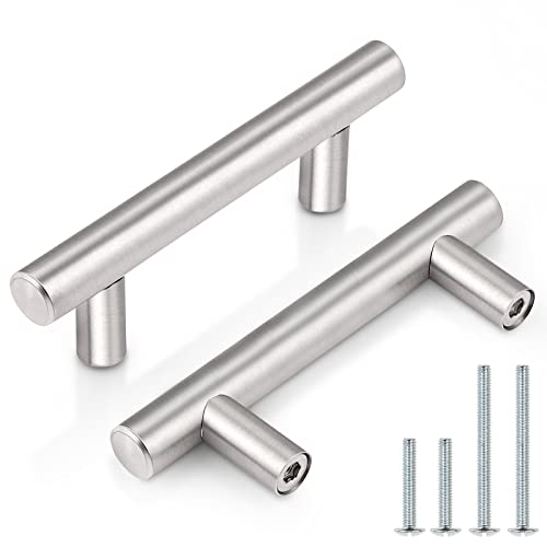 Image of Probrico 20 Pack|Stainless Steel Modern Cabinet Handles, 2-1 /2 Inch Hole Centers Drawer Pulls Kitchen Cupboard Brushed Nickel T Bar Pull Handles, 4 Inch Overall Length
