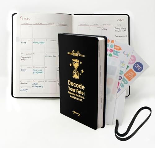 2026 Life Planner with Removable Folder and Elastic Bookmark, Daily Organizer with Forecast, Calligraphy Practice, Habit Tracker, To-Do Lists, and Weekly Layout, Black