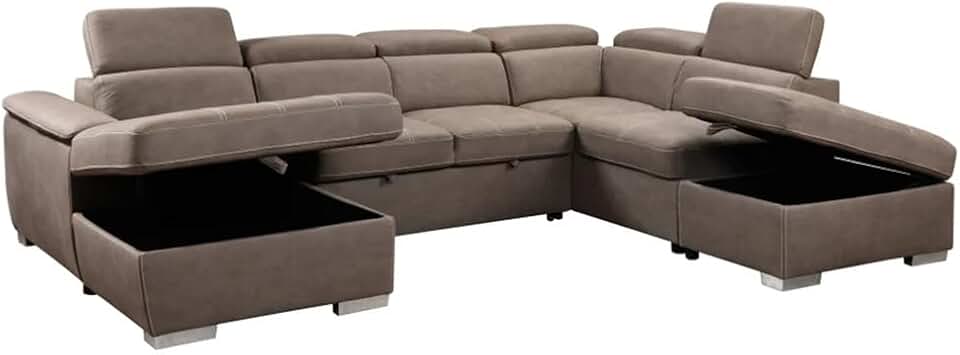 128" Sofa U Shaped Sectional Couch with Ottomans Reversible Modular Sofa 7 Seater with Storage Seat