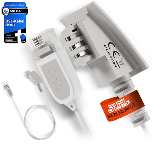 Eleknik DSL Kabel | 0,25m, Wei&szlig; &ndash; High-Speed VDSL 250 MBit/s, TAE-F zu RJ45, Robustes Internetkabel, Mit Galvanischer Signatur, F&uuml;r Router an Telefondose, Speedport & Fritzbox
