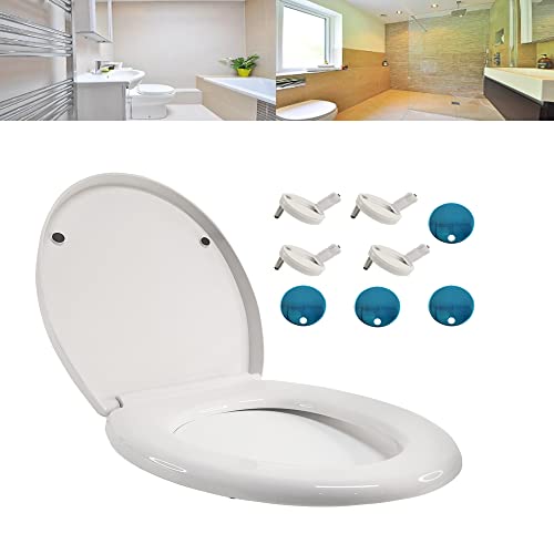 Soft Close Toilet Seat, White Removable O Shape Toilet Seat, Quick Release No Slam Toilet Seat Cover for Easy Cleaning, Easy Installation, Standard Oval Toilet Seat (460mm x 372mm)