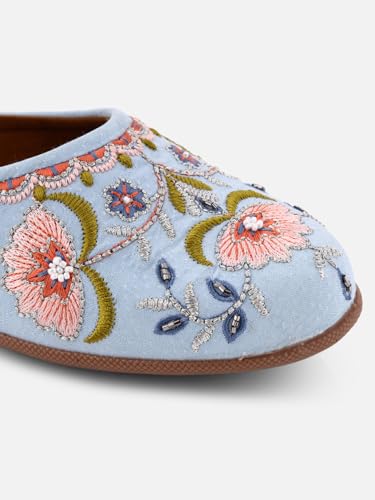 Image of OPIVE's Mehandi Women's Mojari Jutti Ethnic Punjabi Juttis Traditional Flat Embroidered Canvas Fancy Bellies Comfortable Sole for Womens & Girls