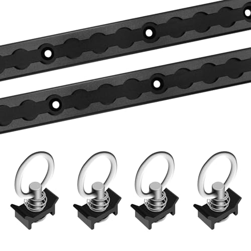 SALUINOKI 48 L-Track Rail Tie Down System Black Truck Bed Rail System with L-Track Single Stud O-Ring Fittings Aluminum LTrack Rail for Truck and Trailer to Secure Motorcycles ATVs and Bikes