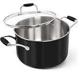 MICHELANGELO Stainless Steel Cooking Pot - 6 Quart Soup Pot with Lid, Non-Toxic Stockpot Induction Compatible, Oven & Dishwasher Safe, Black Exterior