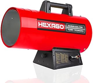 HEXAGO 125,000 BTU Adjustable Portable Liquid Propane Gas Forced Air Heater, Height Adjustable, CSA Listed, Red, Heating up to 3,125 sqft