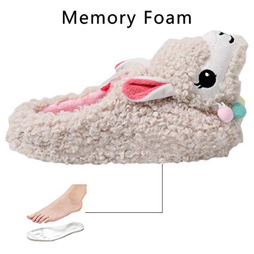 Cute Animal Slippers - Soft Fuzzy Alpaca & Llama Memory Foam for Women - Indoor Warm Non-Slip Bedroom Slippers3