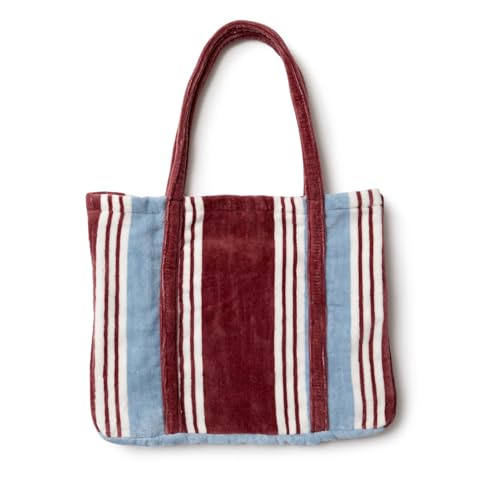 Image of Christy College Tote Bag| Yarn-dyed striped fabric | Soft Towelling Straps| Earth Red