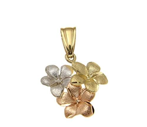 Arthur's Jewelry 14K solid yellow pink rose white tricolor gold Hawaiian plumeria flower charm pendant