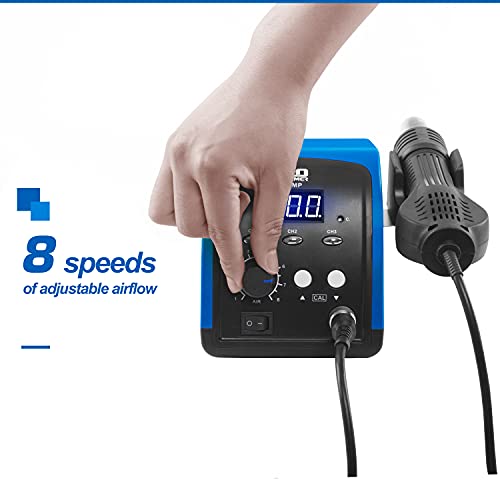 Hot Air Rework Station, Prostormer 120V Digital Display Heat Gun With 3 Sets Stored Temperature And Sleep Mode, Airflow Efficiency, Accurate Temp 100~500 ℃ (212~932°F) For Electronics Repairing #TOP3