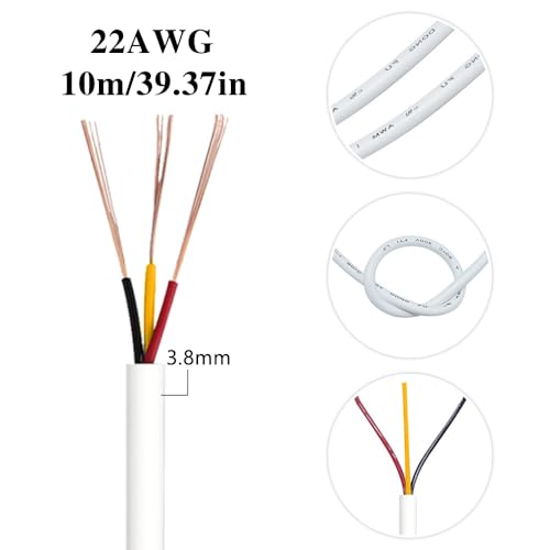 ZoZoMaiy 10 Meter Electrical Cable 3 Core Flex Cable 22AWG White Insulated Flexible Pvc Wire Diameter 3,8mm Cuttable Electric Wire High Temperature Resistance For Home Small Electrical Wiring