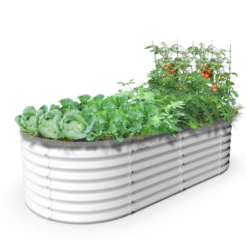 Anleolife 6x3x2ft Oval Deep Root Raised Garden Bed, Antique White