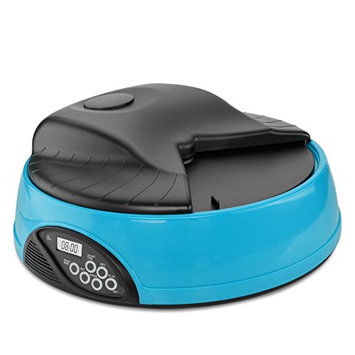 Flexzion Automatic Dog Feeder 4 Meals (Blue) Programmable Timer Pet Cat Puppy Animal