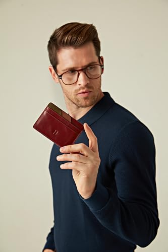 Wallet for Men, Slim Minimalist Card Holder, 6 Card Slots, Main Pocket, Full-Grain Handcrafted Front Pocket Leather, Gift Box - Pouch for Christmas & Birthday, Burgundy (Plus Colors)4