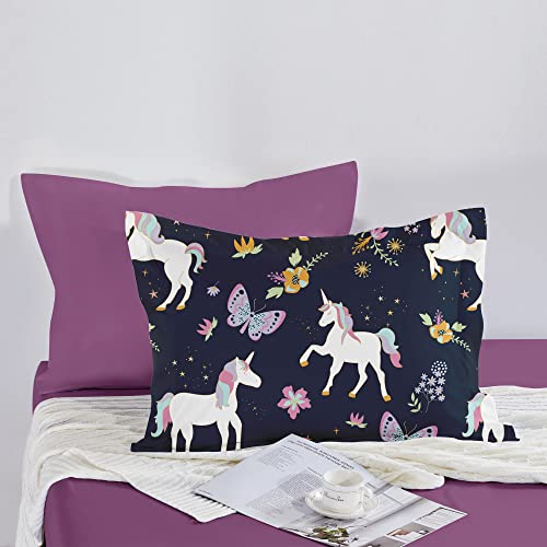 Mooreeke Kids Comforter Bed Set Twin Size For Girls, 6 Pieces Bed In A Bag With Shams, Sheet Set, Purple Pink Unicorn Twin Soft Microfiber Kids Comforter Bedding Set #TOP5