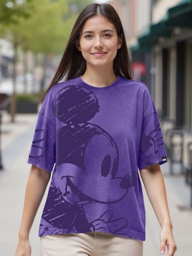 Image of Bewakoof X Disney Mickey Women's 100% Cotton Graphic Print Oversized Fit Half Sleeve Round Neck T-Shirt | Casual wear | Streetwear | Oversized Tshirt for Woman Cotton| Baggy