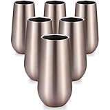 6 Pieces Stemless Champagne Flutes Double-insulated Champagne Tumbler with Lips, 6 OZ Stainless Steel Unbreakable Cocktail Cups for Coffee Wine Glass Tumbler (6 Champagne)