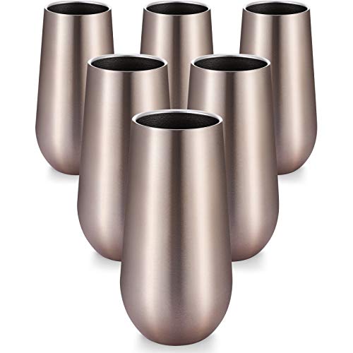 Maxdot 6 Pieces Champagne Tumbler Stemless Champagne Flutes Double Insulated Mini Champagne with Lips Stainless Steel Cocktail Cups for Coffee Wine Glass Tumbler(Champagne,6 oz)