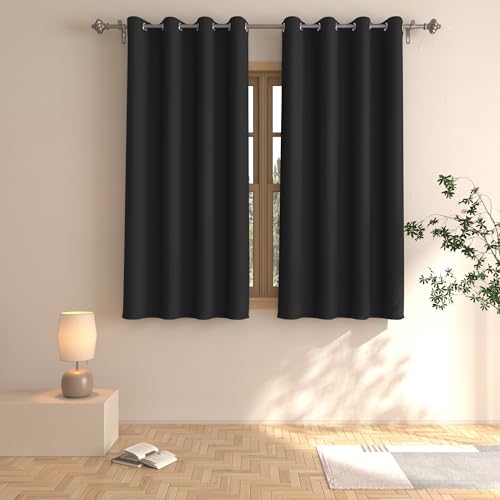 UPOPO Black Blackout Curtains Bedroom 48 inches Long Window Curtain Panels Room Darkening Living Room Grommet Top Thermal Insulated Drapes Kitchen Bathroom Basement 2 Panels 52"x48"