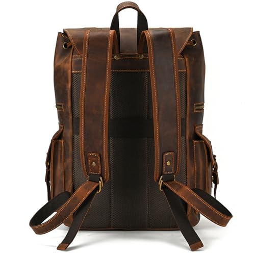 Mens Backpack Leather Backpack Vintage Leather Shoulder Backpack Travel Bag for Camping Outdoor Sport,Coffee-45x33x16cm2