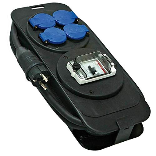 Brennenstuhl Coffret de chantier avec 4 prises à clapet, protection différentielle 30mA et 5m de câble (IP44), Fabrication Française