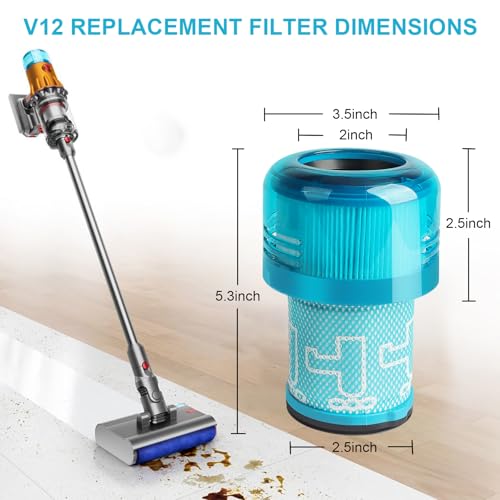 Waitley Filter für Dyson V12 Detect Slim Staubsauger,Absolute Extra/Total Clean/Fluffy – Ersatzteil #971517-01– 3 Stück