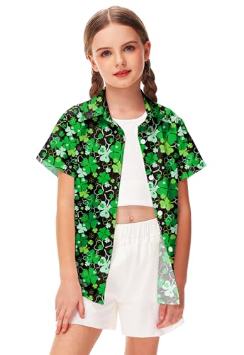 Image of Remimi Unisex Kids 4th of July Button Up Shirt Boys American Flag Print Hawaiian Beach Short Sleeve Tops 5-14 Years
