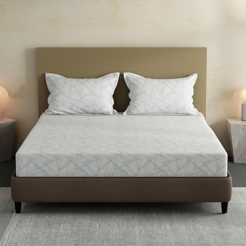 Image of Layers 100% Cotton Bedsheet for King Size Bed | Lumina Floret Collection | 144 TC Soft & Breathable | Printed with 2 Pillow Covers | Wrinkle Free & Colorfast | 3 Piece Bedding Set - Blue
