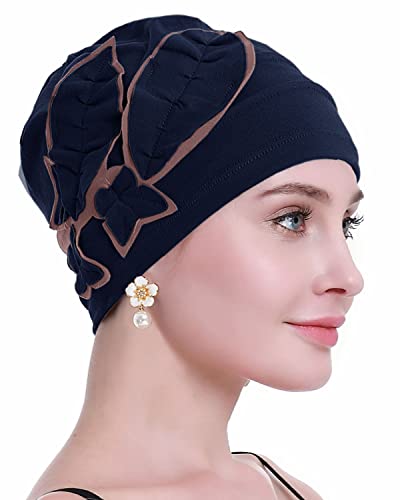 Osvyo Cotton Chemo Hat Beanie Headwear For Women-Soft Cap Cancer For Hair Loss Navy Blue #TOP2
