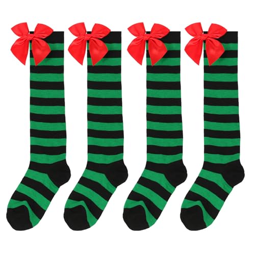 2 Pairs Kids Cute Christmas Knee High Socks Candy Cane Striped Thigh High Socks Over the Knee Knit Stockings