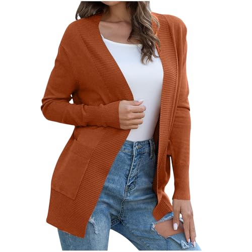 Women's Knitted Cardigans Casual Lightweight Fall Open Front Sweater Long Sleeve Cozy Knit Coat with Pockets