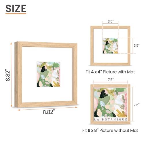 Image of upsimples 8x8 Picture Frame Solid Wooden, Nursery Decor, 1Pack Natural | 100% Solid Wood, Fit 4x4 with Mat and 8 x 8 Square Photo, Wall Decor or Tabletop Display, Safe For Nursery Kids Room