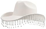 Melesh Adult Women Men Cowgirl Felt Wide Brim Costume Western Cowboy Hat (Diamond-Ivory)