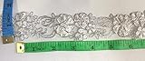 2 Yard, Beautiful Metallic Silver Lace Trim on Organza, Beaded Flowers, White, 1.5' - Amore Fabrics