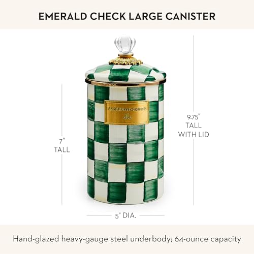 Image of MACKENZIE-CHILDS Enamel Canister, Large, Green-and-White Emerald Check