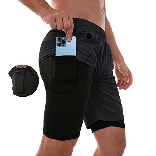Dr.cyril Men's 2 In 1 Workout Running Shorts With Liner 7" Athletic Shorts Gym Shorts With Pockets (M, Black) #TOP10