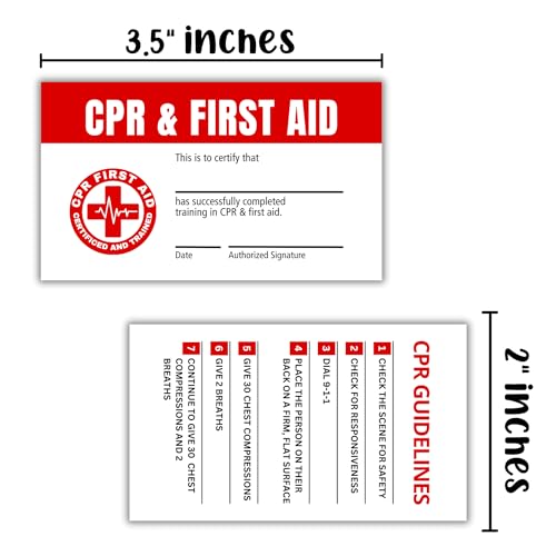 Image of Lashicorn CPR First Aid Certified Certification Wallet Card | 30pk 2x3.5 inch Cardstock Paper Instructions Tips Pocket Guide AED Emergency Contacts Class Instructor