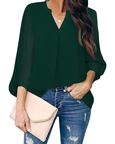 Maxwinee Bluse Damen V-Ausschnitt Chiffon Blusenshirt 3/4 Netz Ärmel Sommer Oberteile Elegant Cover