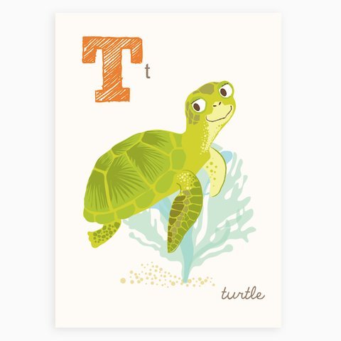 Sea Urchin Studio ABC Wall Art for Kids, T/Turtle