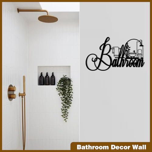 Decoración de Pared de Baño en Metal Negro FengPingZi, Cartel Divertido para Baño Estilo Granja, Arte de Baño Moderno (15 x 8.6 pulg) miniatura 4