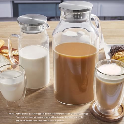 Image of Bivvclaz 2.6 Liter 88 oz Glass Pitcher with Lid and Handle, Glass Water Carafe for Hot /Cold Water, Iced Tea Pitcher, Large Pitcher for Coffee, Juice and Homemade Beverage