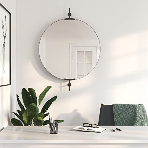 Nxhome 32 Inch Farmhouse Black Round Metal Pivot Bathroom Mirror Tilting Beveled Vanity Mirrors For Wall #TOP2