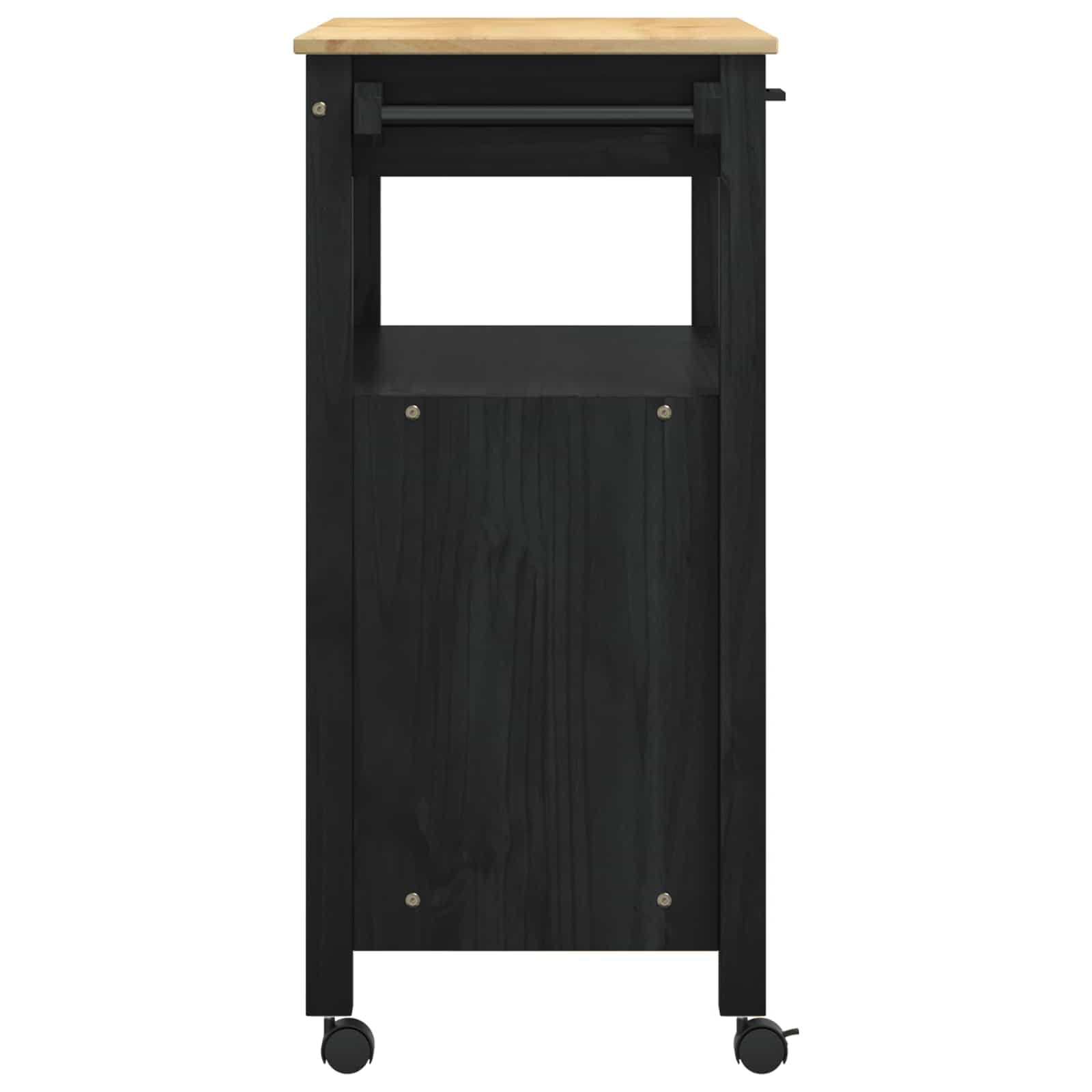Küchentrolley Monza Schwarz 84 x 40 x 88,5 cm aus massiver Kiefer, modernes Rollwagen mit Regal & Schublade, schmaler Servierwagen für kleine Küche, Living & Dining