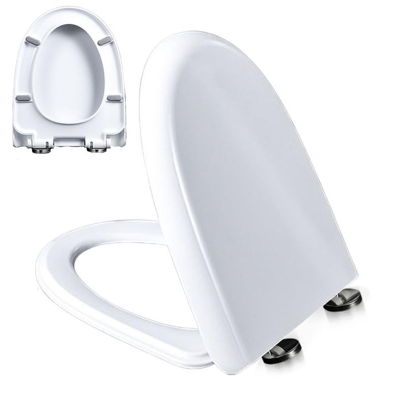 Tapa WC en Forma de D/U, Asiento de Inodoro de Cierre Suave con Liberación Rápida para una Fácil Limpieza, Tapa de Inodoro Universal de Urea-Formaldehído, Blanco, 02N, 44x35cm