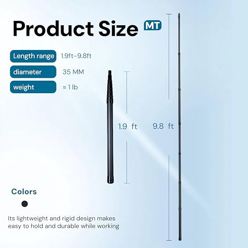 Image of Carbon Fiber Extension Pole, 1.9 to 9.8 ft Lightweight Telescoping Pole with Threaded Metal Tip for Paint Roller, Cobweb Duster, Window Cleaning & High Dusting